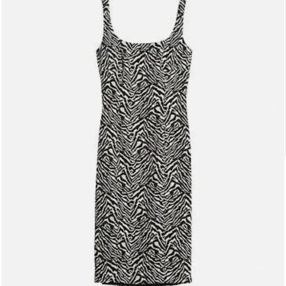 Banana Republic Retro Style Zebra Print Bodycon Dress | Black White | Size 8 - Picture 1 of 12